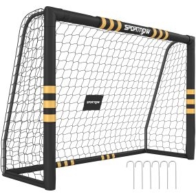 Portería de fútbol para jardín con red, piquetas, acolchado EPE y estructura metálica, 240x85x160 cm, negro y amarillo