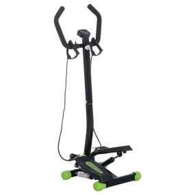 Máquina de step de acero con 2 reposapiés, bandas elásticas, pantalla LCD y resistencia hidráulica, 40x40x118 cm, negro y verde