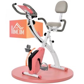 Bicicleta estática plegable 3 en 1 con respaldo y 8 niveles de resistencia magnética rosa