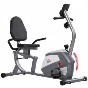 Bicicleta estática reclinada magnética 8 niveles con pantalla LCD y pulsómetro gris 136x62,5x98 cm