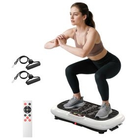 Plataforma Vibratoria, 99 Velocidades, Plataforma Vibración Muscular 200W con Pantalla LED, Mando a Distancia, 2 Bandas, Máquina para Hacer Ejercicio en Casa, Adelgazar, Drenaje Linfático