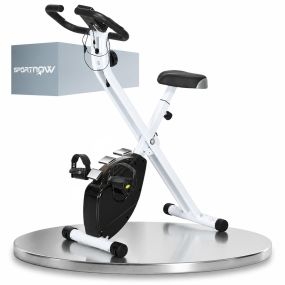 Bicicleta estática plegable silenciosa con 8 niveles de resistencia magnética, LCD y asiento ajustable blanco