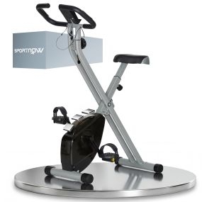 Bicicleta estática plegable silenciosa con 8 niveles de resistencia magnética, LCD y asiento ajustable gris
