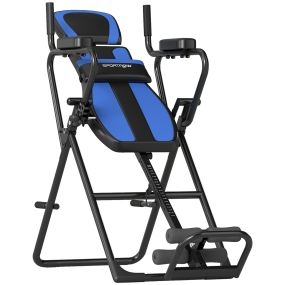 Tabla de Inversión Plegable 3 en 1 con Dominadas y Flexiones Reposacabezas Altura Ajustable 155-198 cm Ángulos 20° 40° 60° Banco de Inversión con Soporte Lumbar Tobillo Bloqueo Cinturón Azul