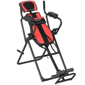 Tabla de Inversión Plegable 3 en 1 con Dominadas y Flexiones Reposacabezas Altura Ajustable 155-198 cm Ángulos 20° 40° 60° Banco de Inversión con Soporte Lumbar Tobillo Bloqueo Cinturón Rojo