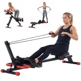 Máquina de Remo para Casa, Resistencia Ajustable, Máquina de Remo y Abdominales Plegable 2 en 1 con Pantalla LCD, Asiento Acolchado, Pedales Antideslizantes, para Hogar Gimnasio, Carga 120 kg