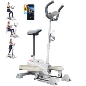 Bicicleta Elíptica para Casa 3 en 1 con Asiento, Máquina Elíptica Silenciosa y Compacta con APP Bluetooth, Resistencia Magnética Regulable, Pantalla LCD, Rueda, Carga 120 kg