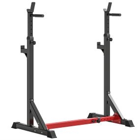 Soporte para Pesas Estante Soporte Barra Pesas Ajustable para Ejercicios Sentadillas en Hogar y Oficina Carga 150 kg de Acero Altura Regulable de 121-171 cm Negro y Rojo