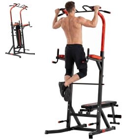 Estación de musculación torre de entrenamiento ajustable con respaldo regulable barra de dominadas acero negro 108x178x202-238 cm