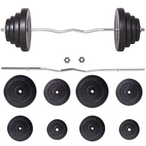 Barra de pesas curvada 70 kg con 8 discos intercambiables para musculación 140x38,5x38,5 cm negro