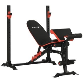 Banco de musculación multifuncional con respaldo reclinable y soporte ajustable, carga 150 kg, negro