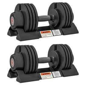 Set de 2 Mancuernas Ajustables, 2x10 kg con 4 Niveles de Peso, Pesas y Mancuernas, Ajuste Rápido de Peso, con Base de Almacenamiento, Mango Antideslizante para Entrenamiento en Casa Gimnasio
