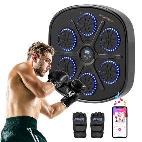 Boxeo Pared Musical con 9 Modos de Velocidad, Guantes y Conexión Bluetooth, Máquina Boxeo Musical Pared con Luces LED, para Adultos y Niños en Casa, Oficina, Gimnasio