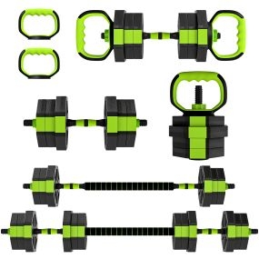 Juego de Mancuernas Ajustables, 6 en 1, 20kg, Juego de Pesas Utilizado como Kettlebell, Barra, Mancuernas o Soporte para Flexiones, Equipo para Hombres y Mujeres, Gimnasio en Casa