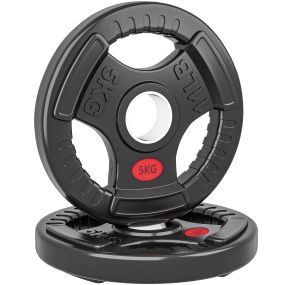 Discos Pesas Olímpicos, Agujero Ø50 mm, 2 Discos de Pesas 5 kg con Anillo Interior de Acero y Triple Agarre, para Mancuernas y Barras, Entrenamiento Fitness en Casa, Gimnasio, Negro