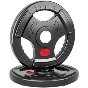 Discos Pesas Olímpicas, Agujero Ø50 mm, 2 Discos de Pesas 10 kg con Anillo Interior de Acero y Triple Agarre, para Mancuernas y Barras, Entrenamiento Fitness en Casa, Gimnasio, Negro