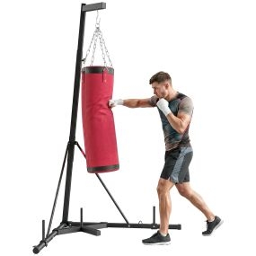 Soporte para Saco de Boxeo de Pie de Acero, Soporte para Bolsa de Boxeo con Altura Ajustable 175–220 cm y 185–231 cm, Base Pesada y Bolsa de Arena, Entrenamiento para MMA, Gimnasio en Casa