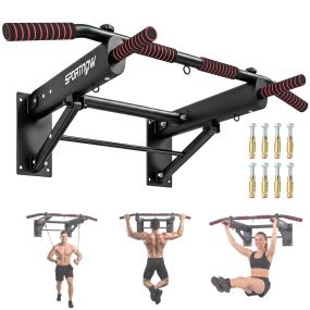 Barra de dominadas para pared plegable con 3 anillas, agarres antideslizantes, 120 kg, negro