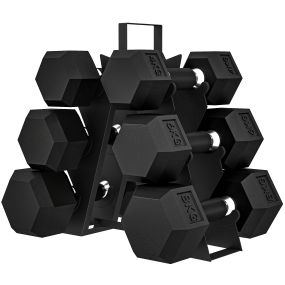 Juego de mancuernas hexagonales 6 piezas 36 kg con soporte y mango antideslizante