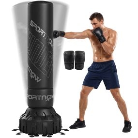 Saco de boxeo de pie 180 cm para adultos con 20 ventosas, base rellenable, guantes, kickboxing, MMA, Muay Thai