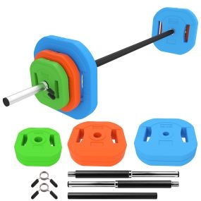 Barra de Pesas 20 kg, Set de Pesas Ajustables con Barra de Acero de 140 cm, 6 Discos de 2x5kg, 2x2,5kg, 2x1,5kg, 2 Clips, Juego de Mancuernas para Entrenamiento de Fuerza en Casa Gimnasio