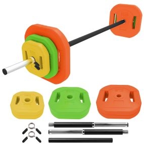 Barra de Pesas 20 kg, Set de Pesas Ajustables con Barra de Acero de 140 cm, 6 Discos de 2x5kg, 2x2,5kg, 2x1,5kg, 2 Clips, Juego de Mancuernas para Entrenamiento de Fuerza en Casa Gimnasio