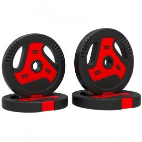Juego de Discos de Pesas de 4 Piezas, Agujero Ø25 mm, Total 25 kg, 2x7,5kg, 2x5kg, de PP, Placas de Pesas con Agarres, para Mancuernas y Barras, para Casa, Gimnasio, Negro y Rojo