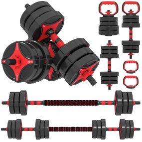 Juego de Mancuernas Ajustables 5 en 1 20kg, Juego de Pesas como Kettlebell, Barra, Mancuernas o Soporte para Flexiones, Equipo de Fitness para Hombres y Mujeres, Casa Gimnasio, Negro y Rojo