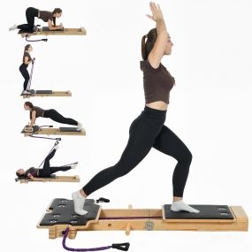 Pilates Reformer con bandas de resistencia, asas y rueda abdominal para casa y gimnasio