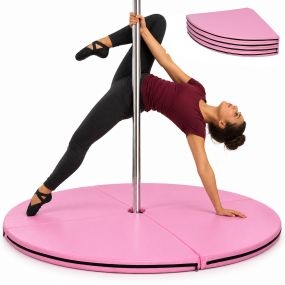 Colchoneta Pole Dance Plegable, Portátil, Alfombra de Pole Dance, Colchoneta Bailar en Barra Protectora, Ø150x5 cm, para Casa, Gimnasio, Yoga, Entrenamiento de Danza, Rosa