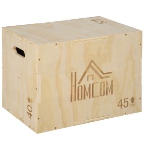Cajón pliométrico de madera 3 en 1 con 3 alturas, 2 mangos, 45x40x60 cm