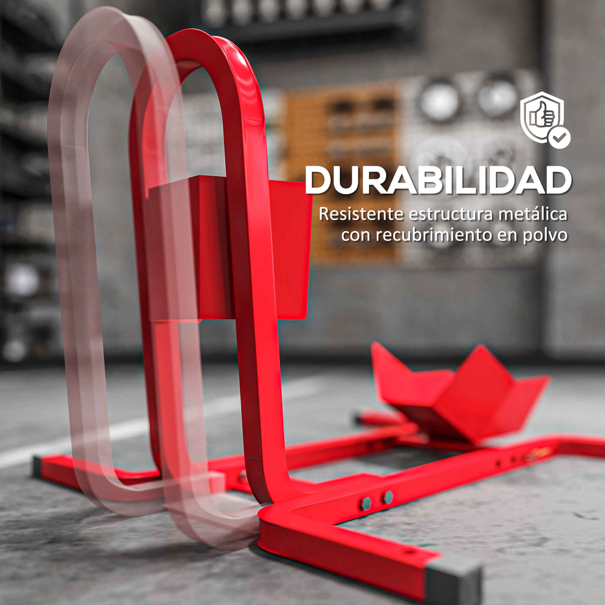 Caballete de Moto Delantera, Soporte para Rueda Delantera de Moto Ajustable en 3 Niveles de Metal Robusto, para Ruedas ∅43, 48, 53 cm, Rojo