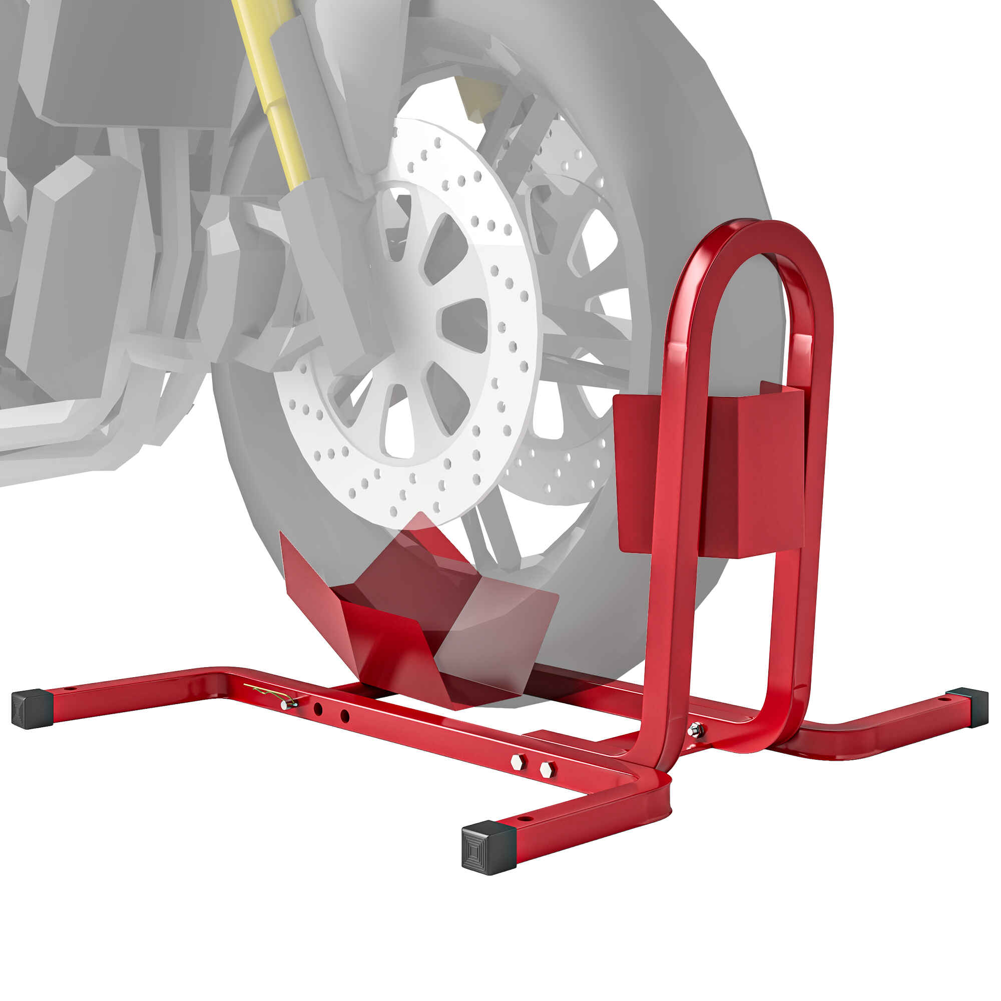 Caballete de Moto Delantera, Soporte para Rueda Delantera de Moto Ajustable en 3 Niveles de Metal Robusto, para Ruedas ∅43, 48, 53 cm, Rojo