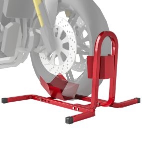 Caballete de Moto Delantera, Soporte para Rueda Delantera de Moto Ajustable en 3 Niveles de Metal Robusto, para Ruedas ∅43, 48, 53 cm, Rojo