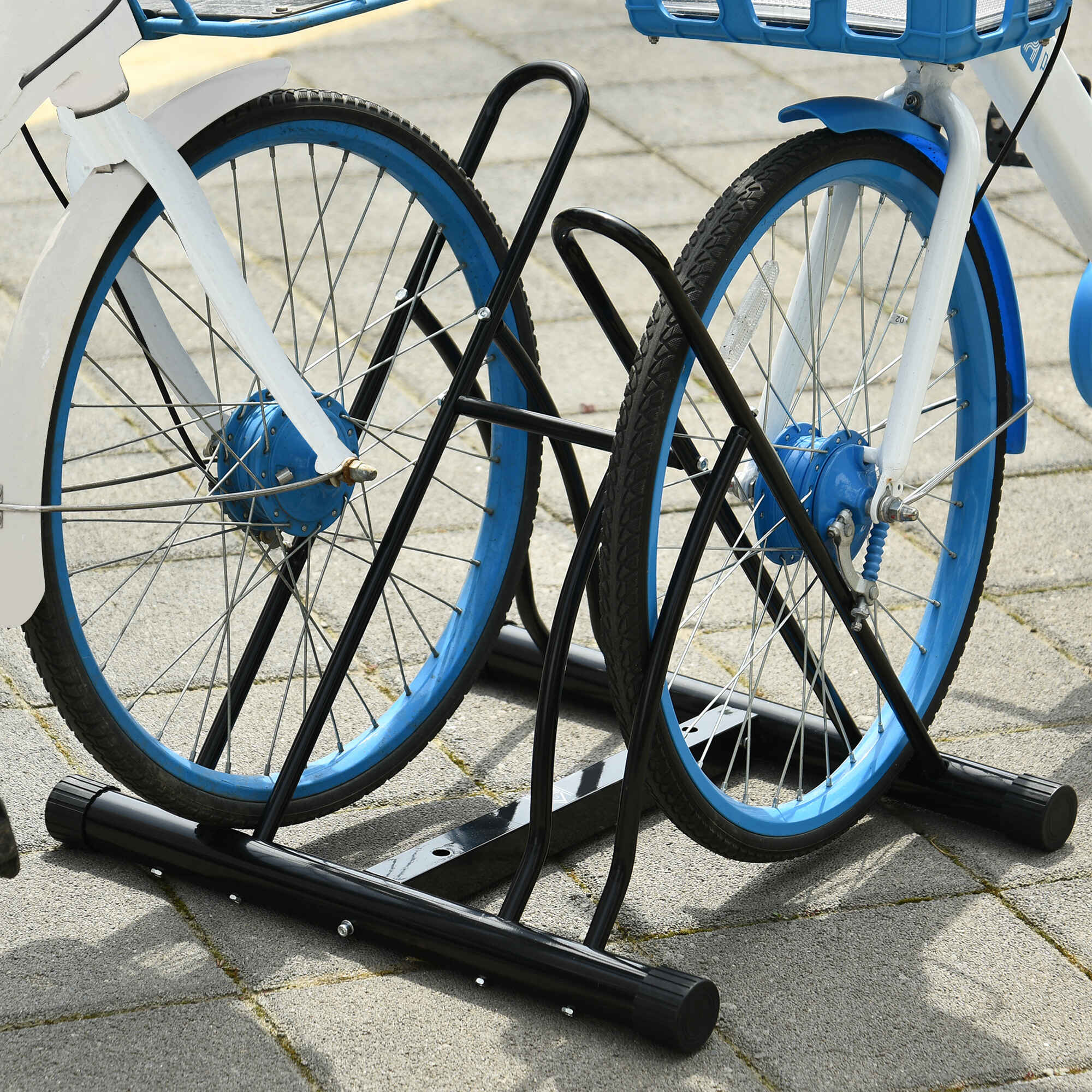 Soporte para aparcar 2 bicicletas, 65 mm de ancho, antideslizante, interior y exterior, negro