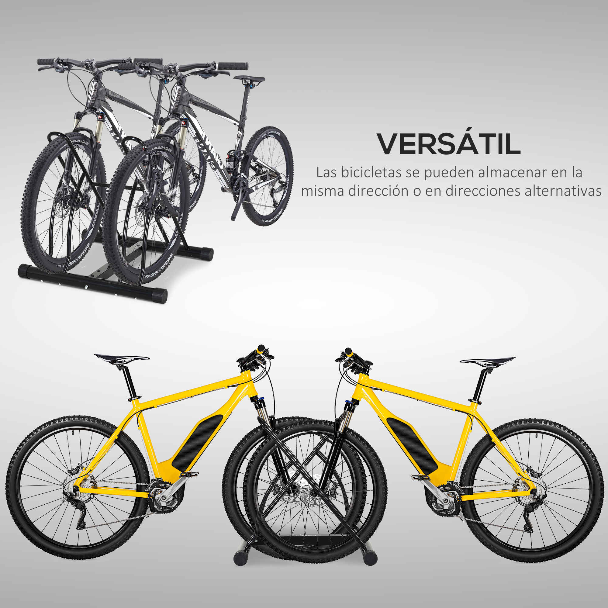 Soporte para aparcar 2 bicicletas, 65 mm de ancho, antideslizante, interior y exterior, negro