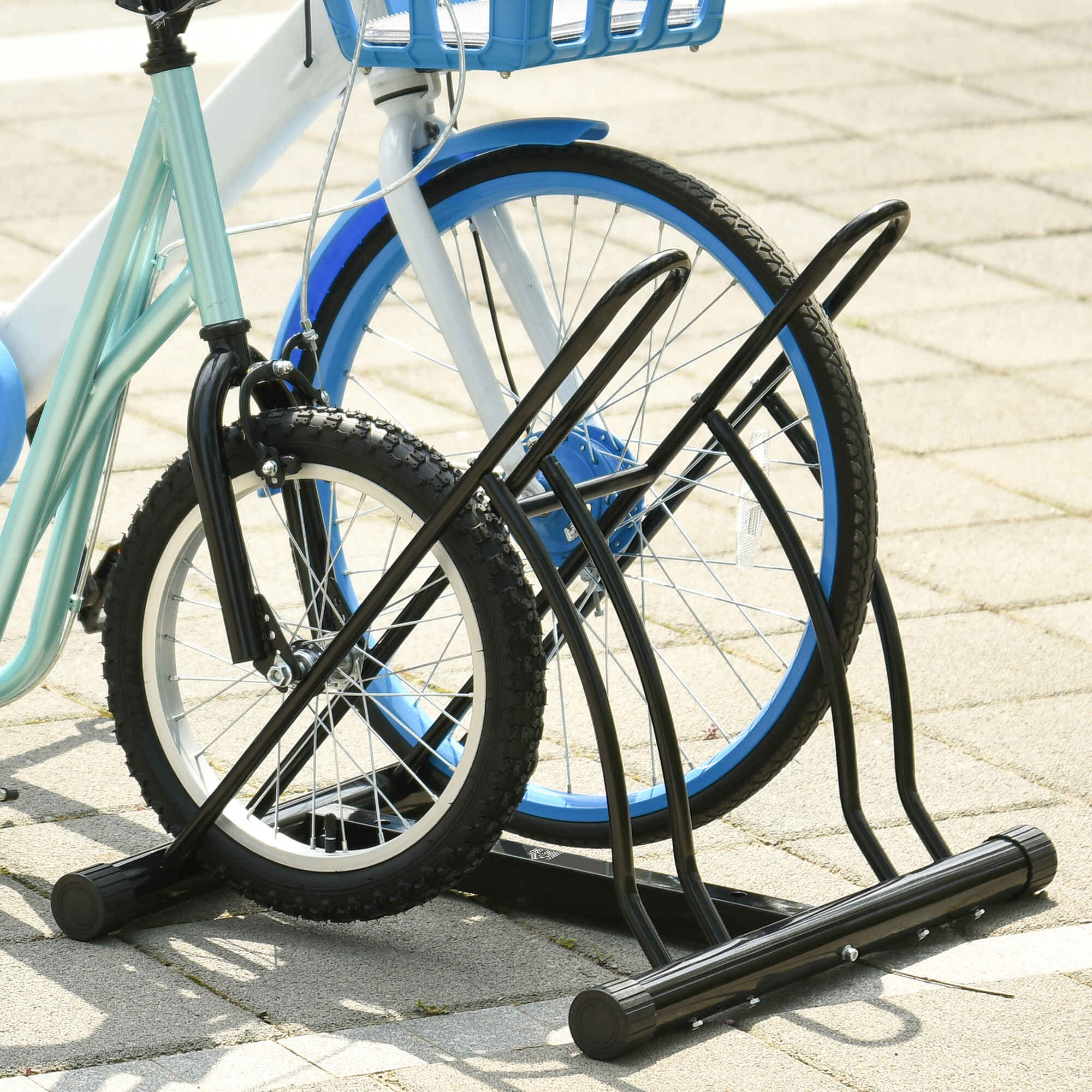 Soporte para aparcar 2 bicicletas, 65 mm de ancho, antideslizante, interior y exterior, negro