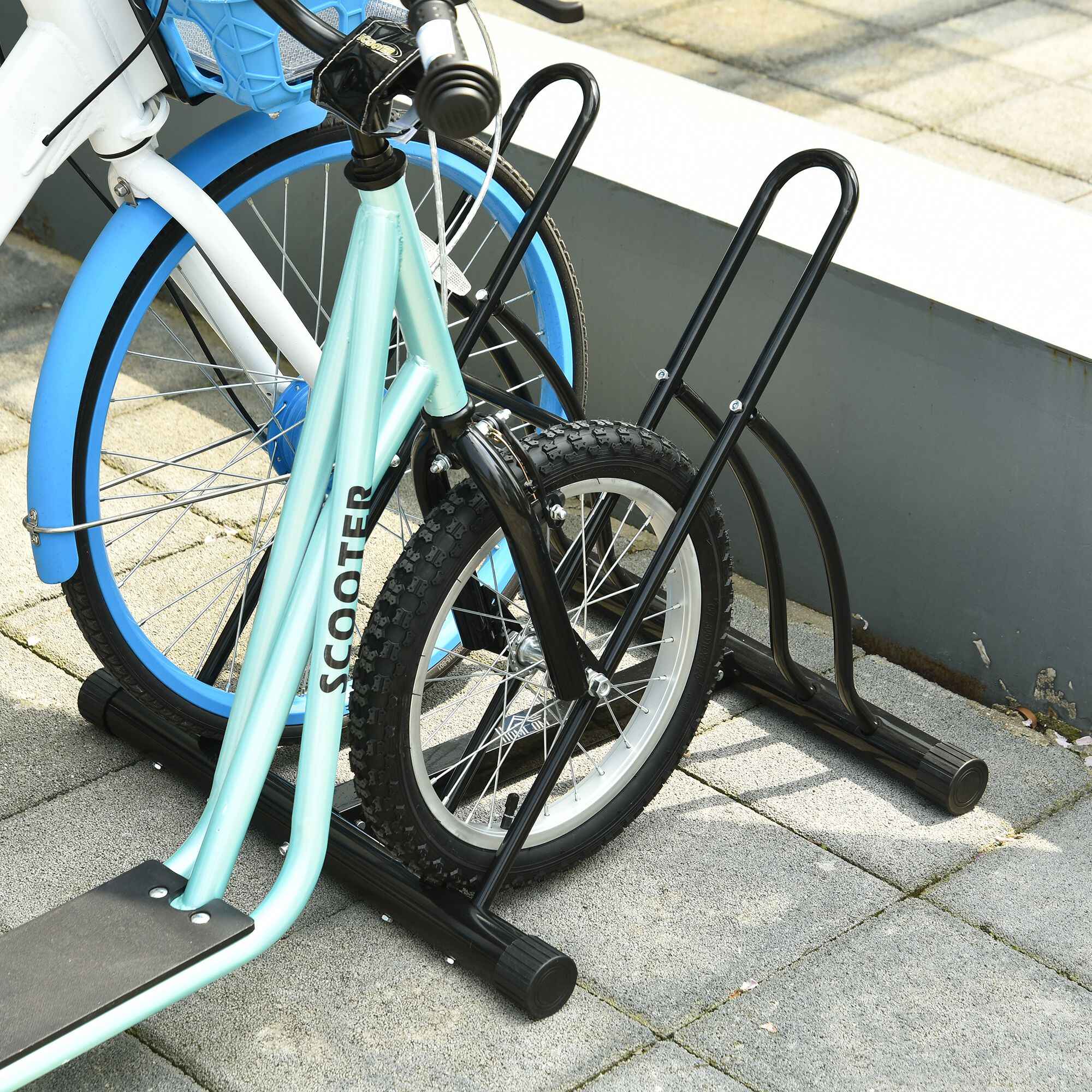 Soporte para aparcar 2 bicicletas, 65 mm de ancho, antideslizante, interior y exterior, negro