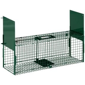 Trampa para Animales Vivos con 2 Puertas Jaula de Captura Metálica con Asa para Ratones Roedores 80x25x30 cm Verde Oscuro
