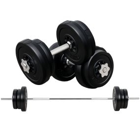 Juego de pesas 55 kg con mancuernas y barra ajustables 2 en 1, barra 170 cm, negro