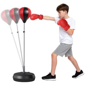 Saco de boxeo de pie ajustable 126-144 cm con base rellenable, guantes e inflador, rojo y negro