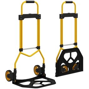 Carretilla Plegable con Mango Telescópico Ajustable, Carga 60 kg, Carretilla de Mano con Ruedas, para Garaje, Oficina, Equipaje, Viajes, Mudanzas y Compras, Amarillo
