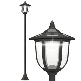 Farola solar negra con 6 LED, encendido automático, autonomía 6 horas, Ø26,5 x 177 cm