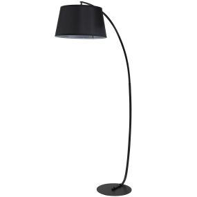 Lámpara de pie arco con pantalla de tela, casquillo E27 e interruptor de pedal, negro
