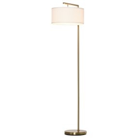Lámpara de pie con pantalla de tela, casquillo E27, interruptor de pedal, dorado y blanco
