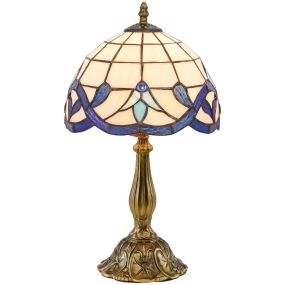 Lámpara de Mesa Tiffany Vintage, Lámpara de Mesita de Noche con Coloreado Pantalla de Vidrio, para dormitorio, Salón, E27, Bombilla No Incluida, Azul