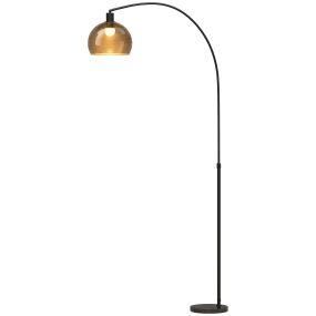 Lámpara de Pie Arco, Lámpara de Pie para Salón con Pantalla Ajustable, Base de Mármol, Interruptor de Pedal, para Dormitorio Oficina, E27, Bombilla no Incluida, Negro y Gris Ahumado