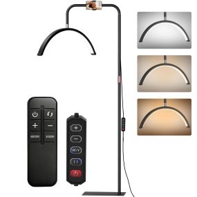 Lámpara Pestañas Media Luna, Lámpara de Pie con Cabeza Giratoria 350°, 7 Temperaturas de Color, Brillo Ajustable, Soporte para Teléfono, para Uñas, Cuidado de Piel, Extensiones de Pestañas