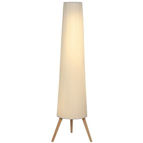 Lámpara de pie trípode con brillo ajustable 3 niveles, patas de madera y pantalla de tela, blanco