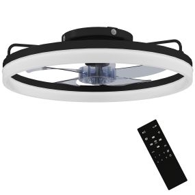 Ventilador de techo con luz LED 40 W, motor DC reversible, mando, 6 velocidades, Ø50 cm, negro